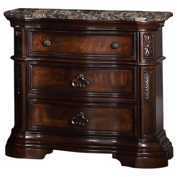 Best Master Furniture Barney Traditional Walnut Nightstand with Marble - B1003 NIGHTSTAND