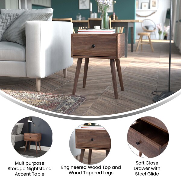Flash Furniture Dark Walnut One Drawer Nightstand or Accent Table - EM-0319-WAL-GG