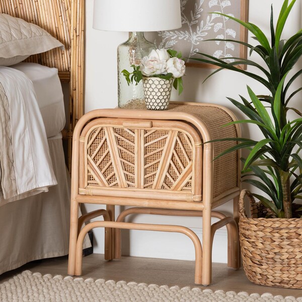 Bali & Pari Carabella Bohemian Natural Rattan 1-Drawer Nightstand - 244-13673-ZORO