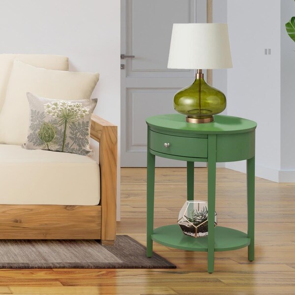 East West Furniture Hillsboro Mid Century Modern Nightstand with 1 Wood Drawer - Clover Green - HI-12-ET