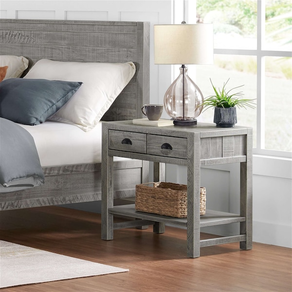 Alaterre Furniture Arden 2-Drawer Wood Nightstand with Open Shelf, Driftwood Gray - ANAN0232