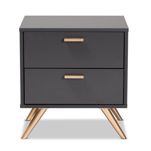 Baxton Studio Kelson Modern and Contemporary Dark Grey and Gold Finished Wood 2-Drawer Nightstand - 189-11578-ZORO