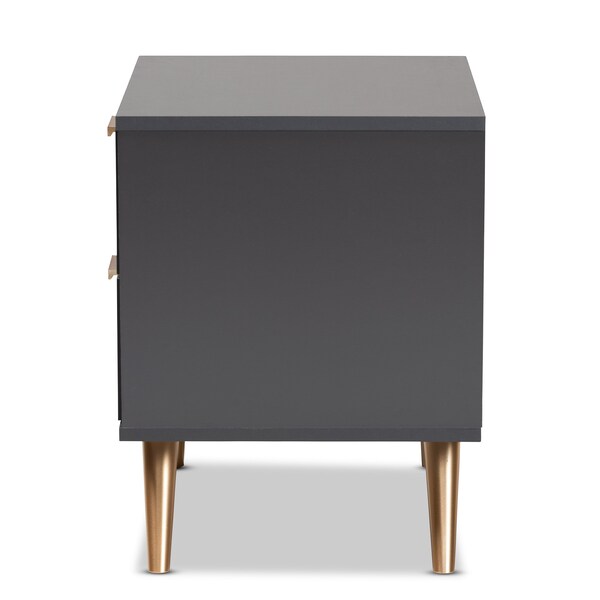 Baxton Studio Kelson Modern and Contemporary Dark Grey and Gold Finished Wood 2-Drawer Nightstand - 189-11578-ZORO