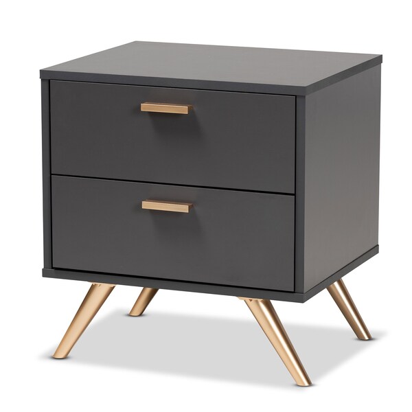 Baxton Studio Kelson Modern and Contemporary Dark Grey and Gold Finished Wood 2-Drawer Nightstand - 189-11578-ZORO