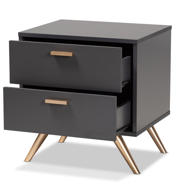 Baxton Studio Kelson Modern and Contemporary Dark Grey and Gold Finished Wood 2-Drawer Nightstand - 189-11578-ZORO