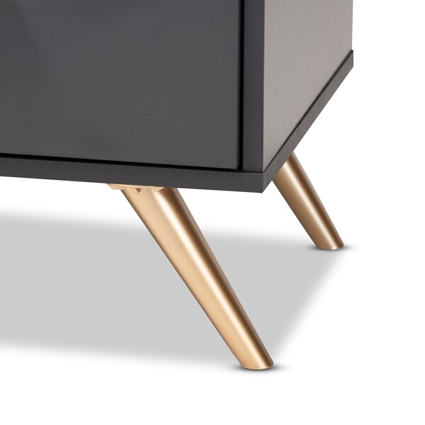 Baxton Studio Kelson Modern and Contemporary Dark Grey and Gold Finished Wood 2-Drawer Nightstand - 189-11578-ZORO