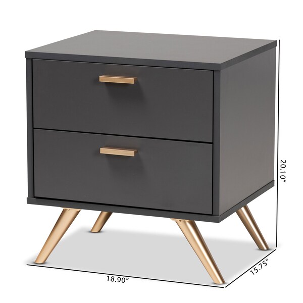 Baxton Studio Kelson Modern and Contemporary Dark Grey and Gold Finished Wood 2-Drawer Nightstand - 189-11578-ZORO