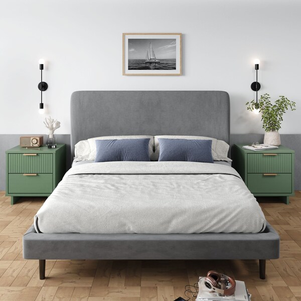 Manhattan Comfort Granville Sage Green 2-Drawer Nightstand, 2PK - 2-NS-5013