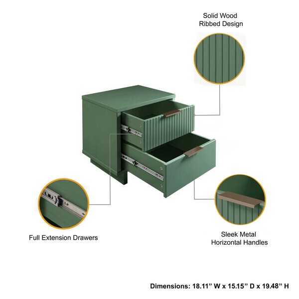 Manhattan Comfort Granville Sage Green 2-Drawer Nightstand, 2PK - 2-NS-5013