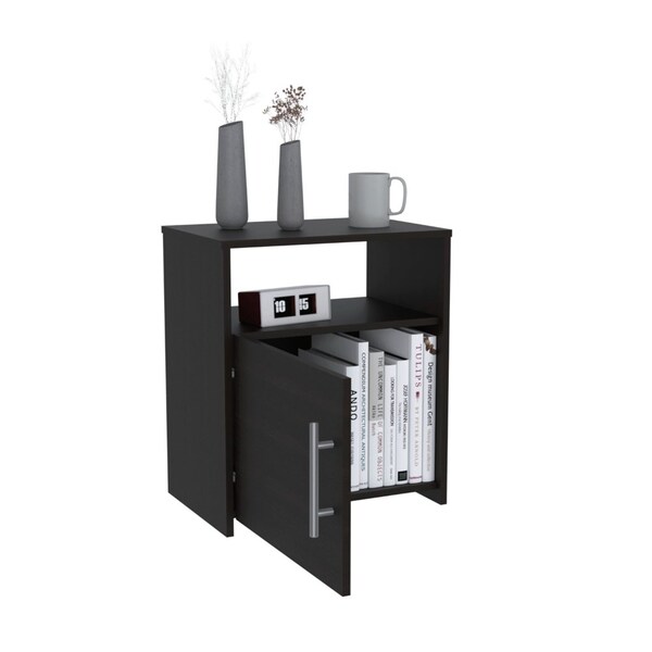 Tuhome Nordico Nightstand, One Shelf, Single Door Cabinet, Metal Handle, Black - MLW6464