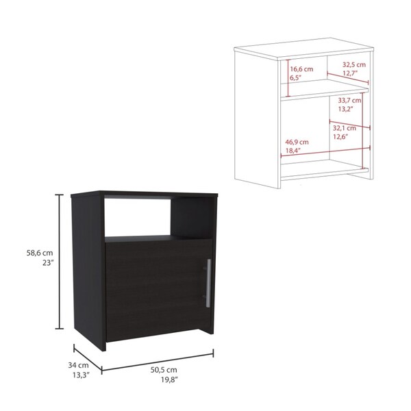 Tuhome Nordico Nightstand, One Shelf, Single Door Cabinet, Metal Handle, Black - MLW6464