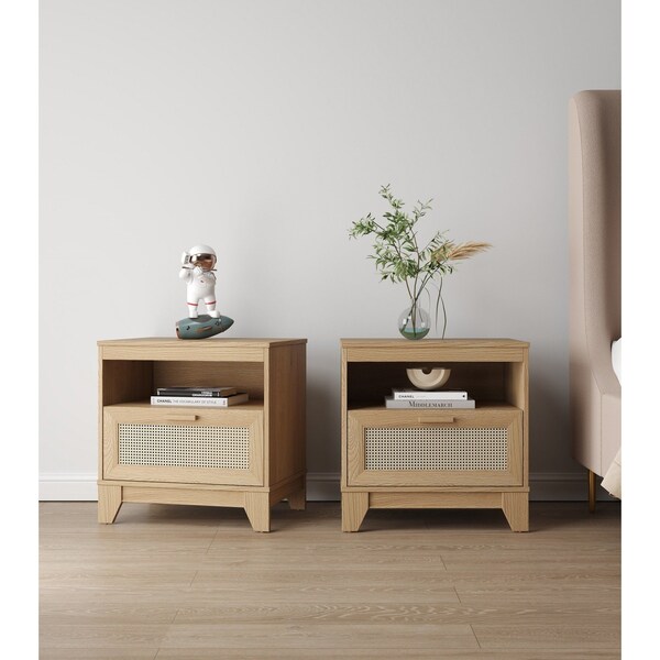 Manhattan Comfort Sheridan Modern Cane Nightstand in Nature, 2PK - 2-NS-5GLF-NA