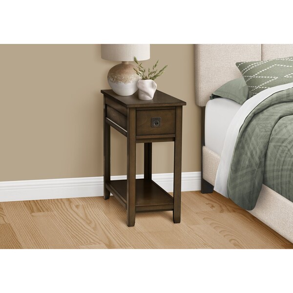 Monarch Specialties Accent Table, Side Table, Nightstand, Bedroom, Narrow, Storage Drawer, Brown Veneer, Transitional - I 3953
