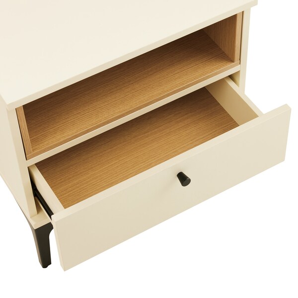 Manhattan Comfort Amara Nightstand in Cream and Natural Oak- Set of 2 - 2-NS006-CR