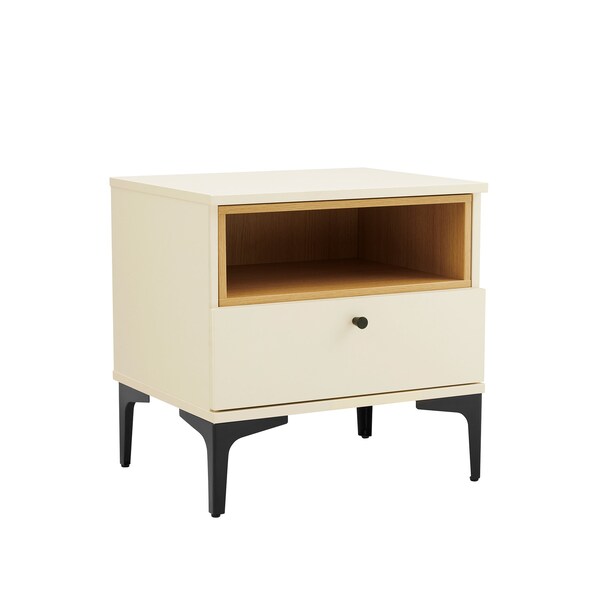 Manhattan Comfort Amara Nightstand in Cream and Natural Oak- Set of 2 - 2-NS006-CR