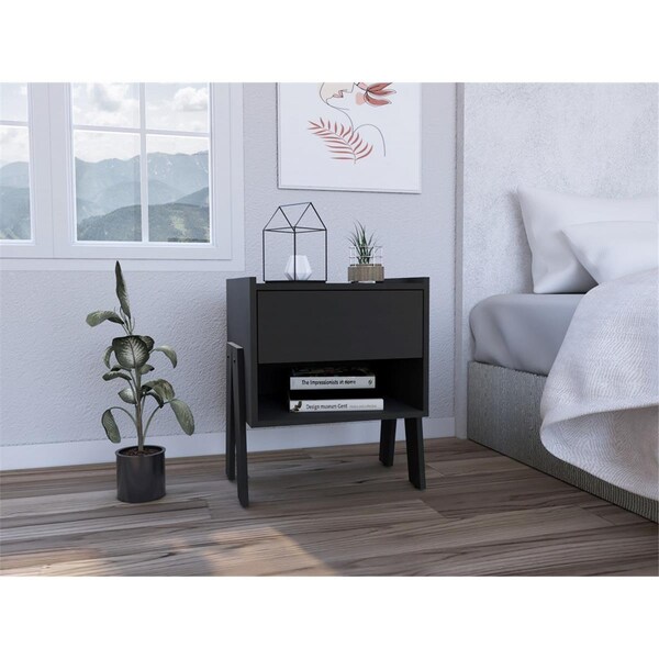 Homeroots 18.89 in. Rectangular One Drawer Nightstand with Manufactured Wood Top, Black - 477907