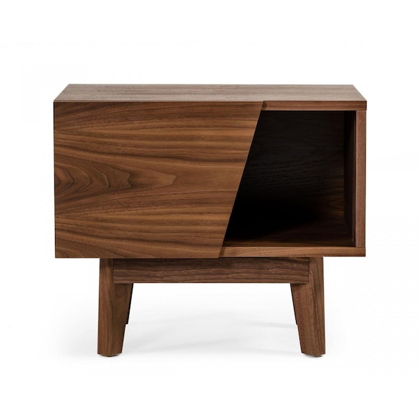 Homeroots Mid Century Walnut Light Brown Nightstand with One Drawer & One Shelf - 473031