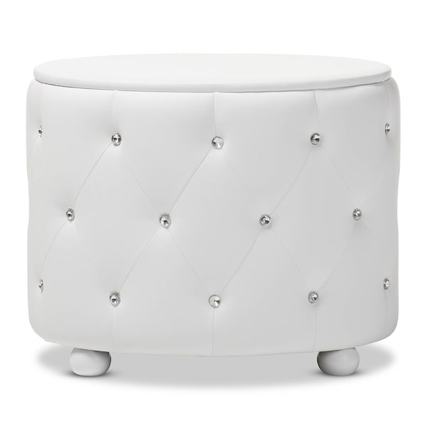 Baxton Studio Davina Hollywood 2-drawer White Faux Leather Upholstered Nightstand - 122-6755
