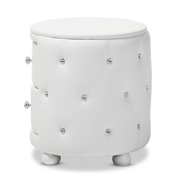 Baxton Studio Davina Hollywood 2-drawer White Faux Leather Upholstered Nightstand - 122-6755