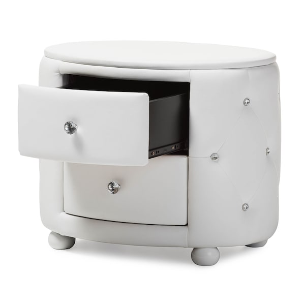 Baxton Studio Davina Hollywood 2-drawer White Faux Leather Upholstered Nightstand - 122-6755