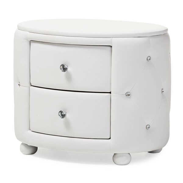 Baxton Studio Davina Hollywood 2-drawer White Faux Leather Upholstered Nightstand - 122-6755