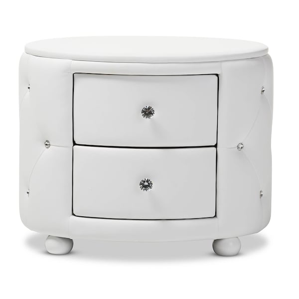 Baxton Studio Davina Hollywood 2-drawer White Faux Leather Upholstered Nightstand - 122-6755