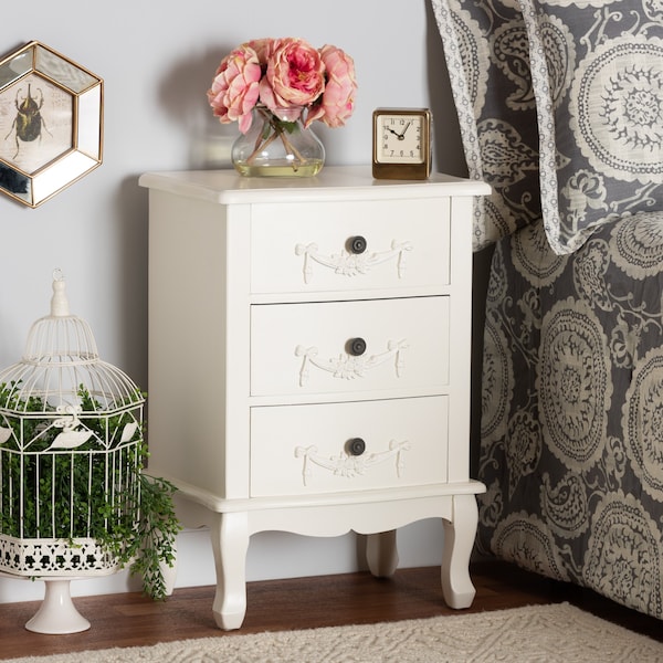 Baxton Studio Callen Classic and Traditional White Finished Wood 3Drawer Nightstand - 212-11939-ZORO