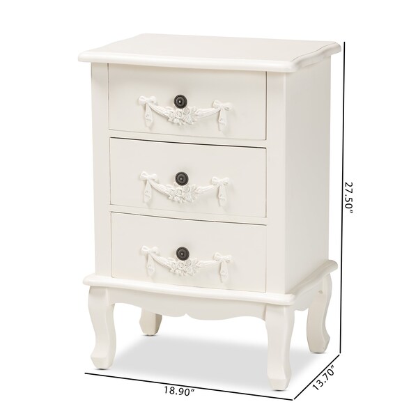 Baxton Studio Callen Classic and Traditional White Finished Wood 3Drawer Nightstand - 212-11939-ZORO