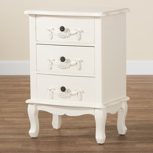 Baxton Studio Callen Classic and Traditional White Finished Wood 3Drawer Nightstand - 212-11939-ZORO
