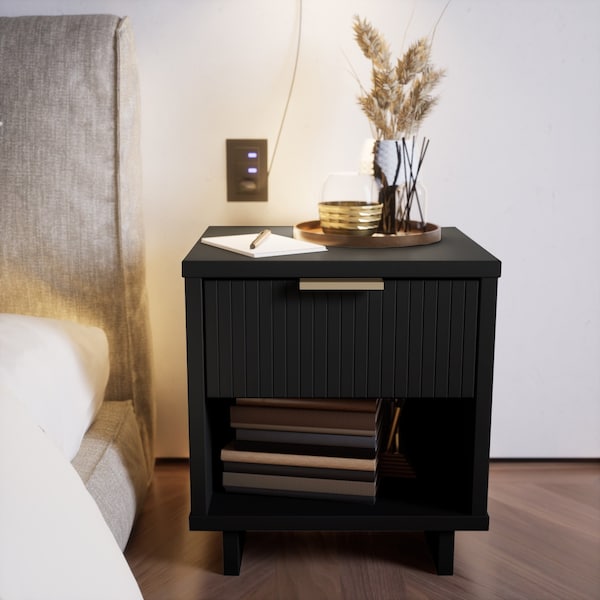 Manhattan Comfort Granville Nightstand 1.0 in Black - NS-5002