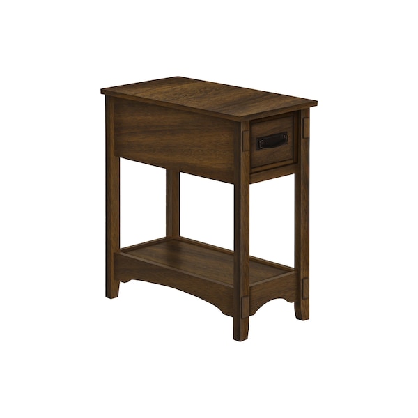 Monarch Specialties Accent Table, Side Table, Nightstand, 2 Tier, Narrow, Storage Drawer, Brown Veneer, Transitional - I 3955