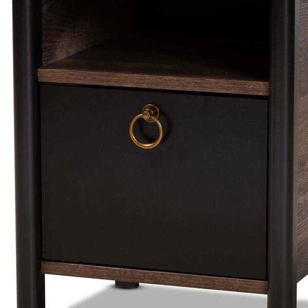 Baxton Studio Vaughan Modern and Contemporary Two-Tone Rustic Brown and Black Finished Wood Nightstand - 180-11081-ZORO