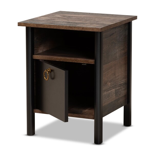 Baxton Studio Vaughan Modern and Contemporary Two-Tone Rustic Brown and Black Finished Wood Nightstand - 180-11081-ZORO