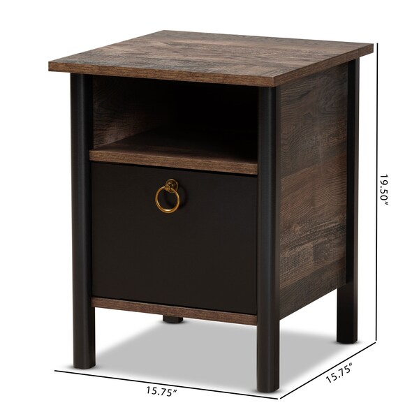 Baxton Studio Vaughan Modern and Contemporary Two-Tone Rustic Brown and Black Finished Wood Nightstand - 180-11081-ZORO