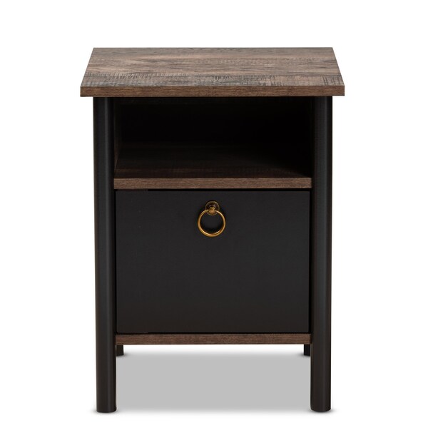 Baxton Studio Vaughan Modern and Contemporary Two-Tone Rustic Brown and Black Finished Wood Nightstand - 180-11081-ZORO