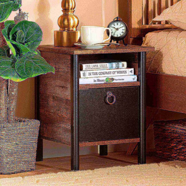 Baxton Studio Vaughan Modern and Contemporary Two-Tone Rustic Brown and Black Finished Wood Nightstand - 180-11081-ZORO