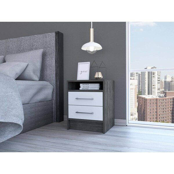 Gfancy Fixtures Sophisticated & Stylish Nightstand, Smokey Oak & White - GF3675283