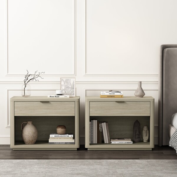 Manhattan Comfort Evelyn 32in Nightstand 2.0 in Natural - Set of 2 - 2-NS012-NA