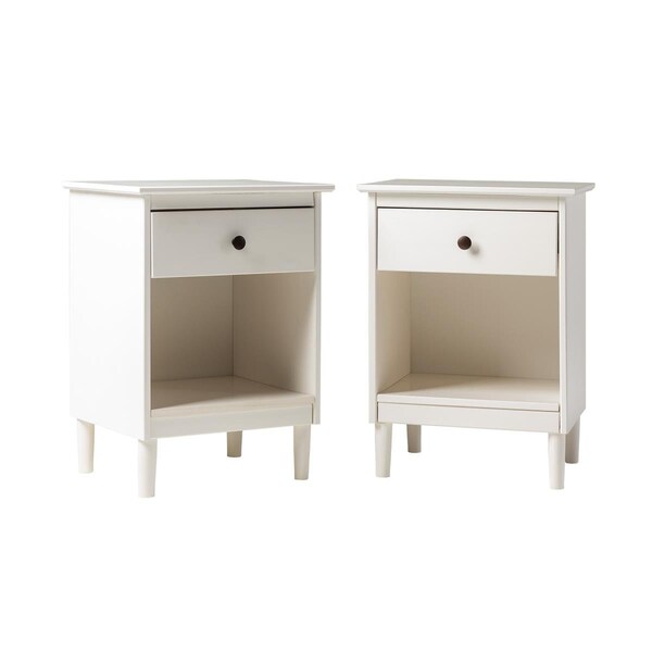 Walker Edison Furniture Walker Edison  1 Drawer Solid Wood Nightstands, White - 2 Piece - BR1DNSWH-2PK