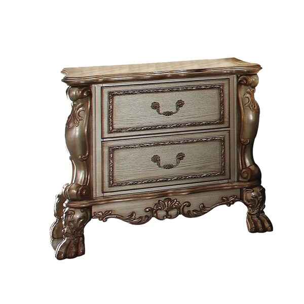 Homeroots 20 x 32 x 31 in. Gold Patina Bone Wood Poly Resin Nightstand - 347056