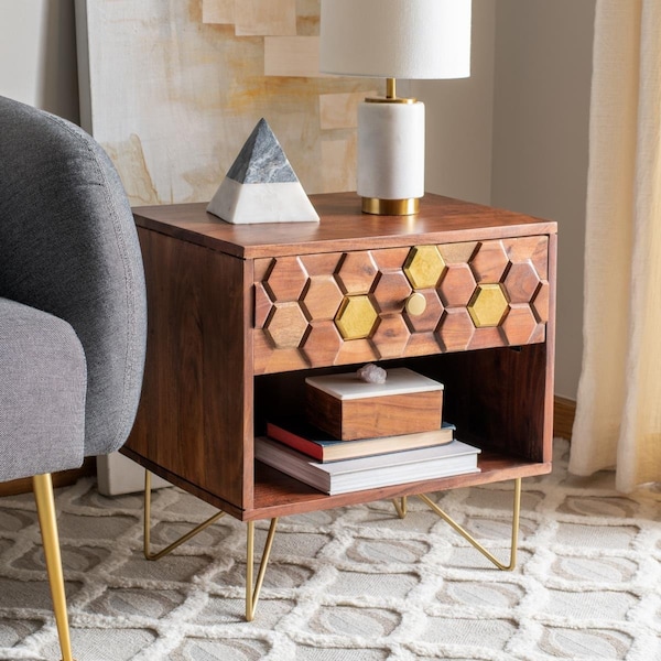 Safavieh Raveena Nightstand, Natural & Brass - NST9002A