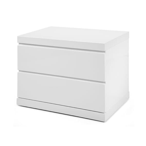 Gfancy Fixtures Modern 2 Drawer Nightstand, White - High Gloss - GF3099702
