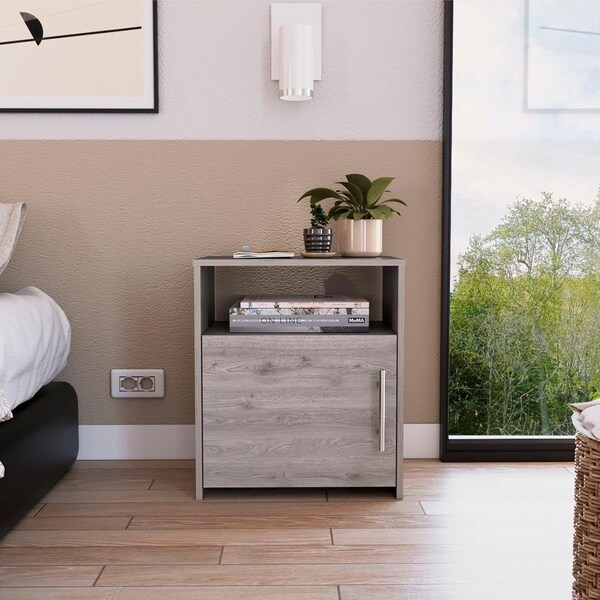 Homeroots Black Nightstand with One Door Panel Cabinet, Wenge - 473300