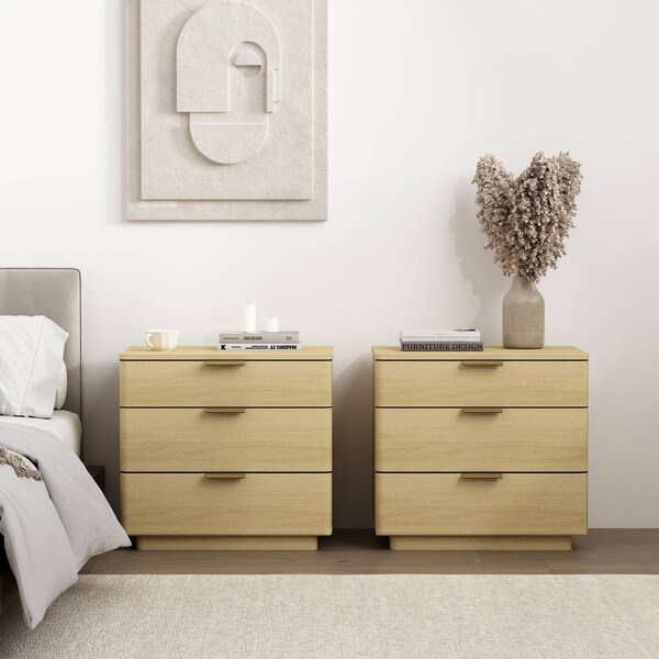 Manhattan Comfort Payton Nightstand in Natural Oak and Gold - Set of 2 - 2-NS009-GNO