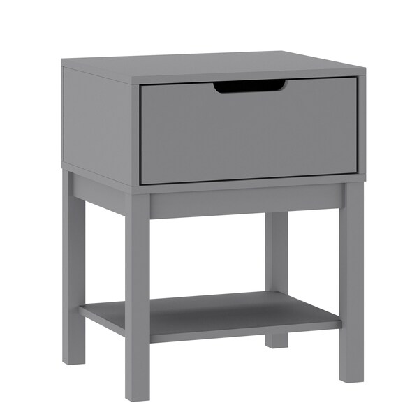 Flash Furniture Dallas Wooden Night Stand, Bedroom Side Table with Storage Drawer and Shelf for Kids in Gray - MG-9007-1-NS-GY-GG