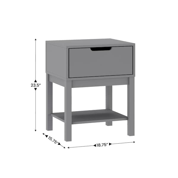 Flash Furniture Dallas Wooden Night Stand, Bedroom Side Table with Storage Drawer and Shelf for Kids in Gray - MG-9007-1-NS-GY-GG