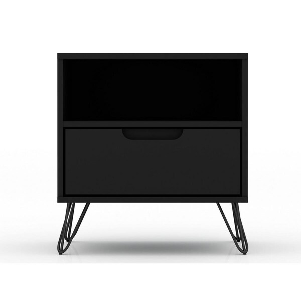 Designed To Furnish Rockefeller 1.0 Mid-Century- Modern Nightstand with 1-Drawer in Black, 21.65 x 20.08 x 17.62 in. - DE2616275