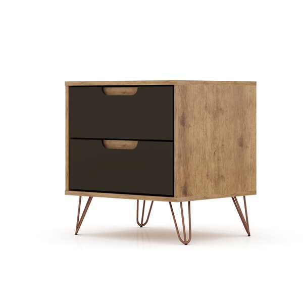 Manhattan Comfort Rockefeller 2.0 Nightstand, Nature and Textured Grey - 102GMC7