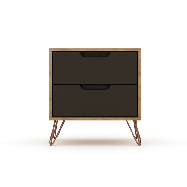 Manhattan Comfort Rockefeller 2.0 Nightstand, Nature and Textured Grey - 102GMC7