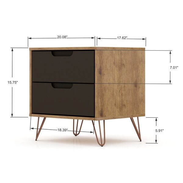 Manhattan Comfort Rockefeller 2.0 Nightstand, Nature and Textured Grey - 102GMC7